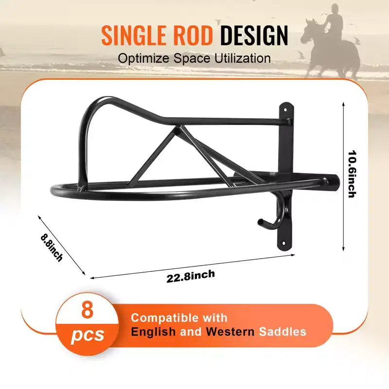 Support mural pour selle, lot de 8, support de selle de cheval avec barre de protection, support de selle portable pour selle anglaise et western