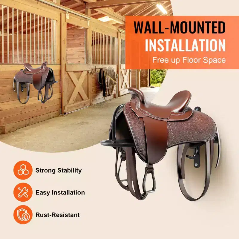 Support mural pour selle, lot de 8, support de selle de cheval avec barre de protection, support de selle portable pour selle anglaise et western