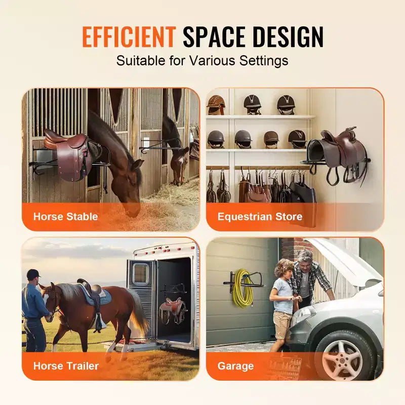 Support mural pour selle, lot de 8, support de selle de cheval avec barre de protection, support de selle portable pour selle anglaise et western