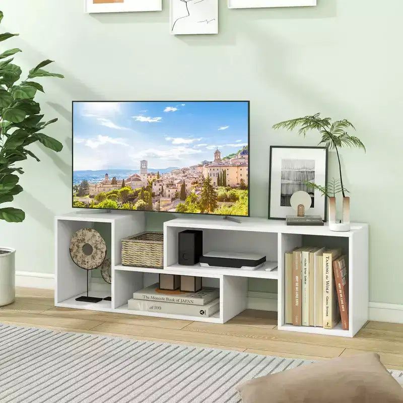 2 meubles TV ajustables avec cubes de rangement pour téléviseurs jusqu'à 55 pouces, blanc/noir
