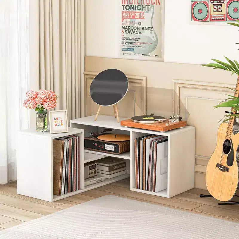 2 meubles TV ajustables avec cubes de rangement pour téléviseurs jusqu'à 55 pouces, blanc/noir