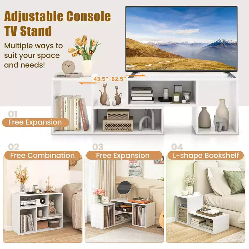 2 meubles TV ajustables avec cubes de rangement pour téléviseurs jusqu'à 55 pouces, blanc/noir