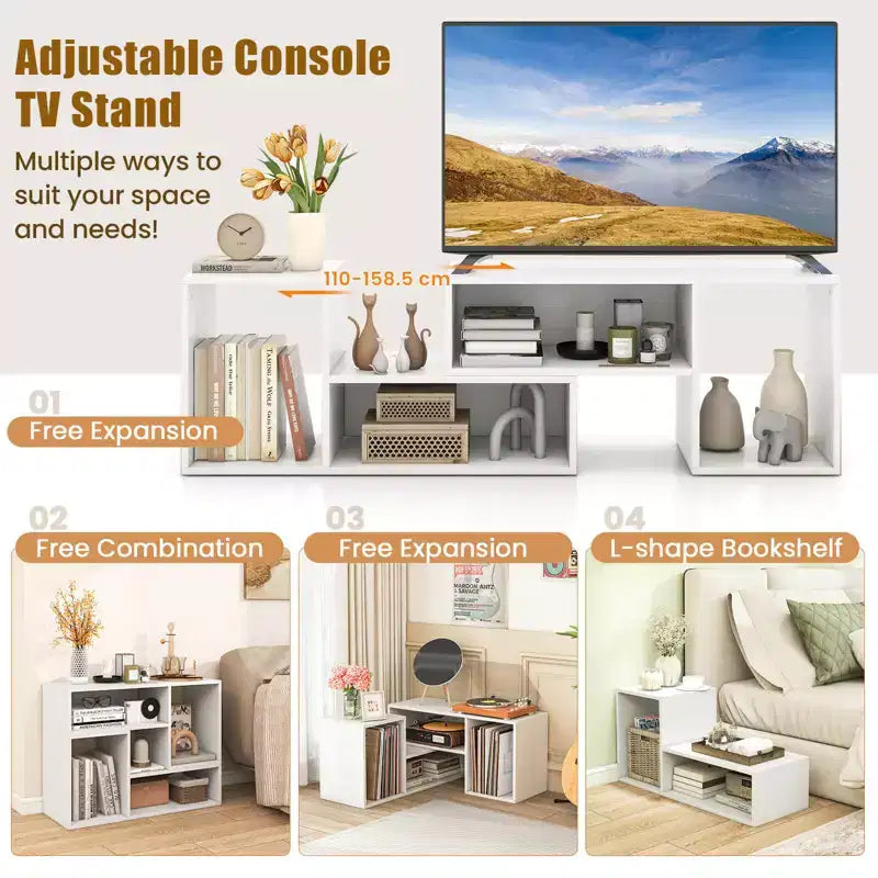 2 meubles TV ajustables avec cubes de rangement pour téléviseurs jusqu'à 55 pouces, blanc/noir