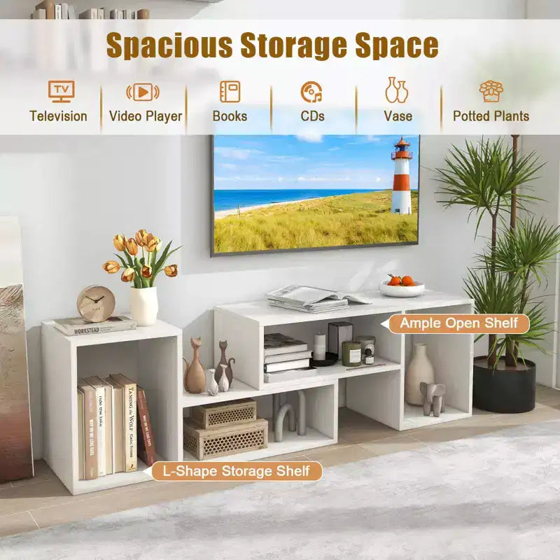 2 meubles TV ajustables avec cubes de rangement pour téléviseurs jusqu'à 55 pouces, blanc/noir