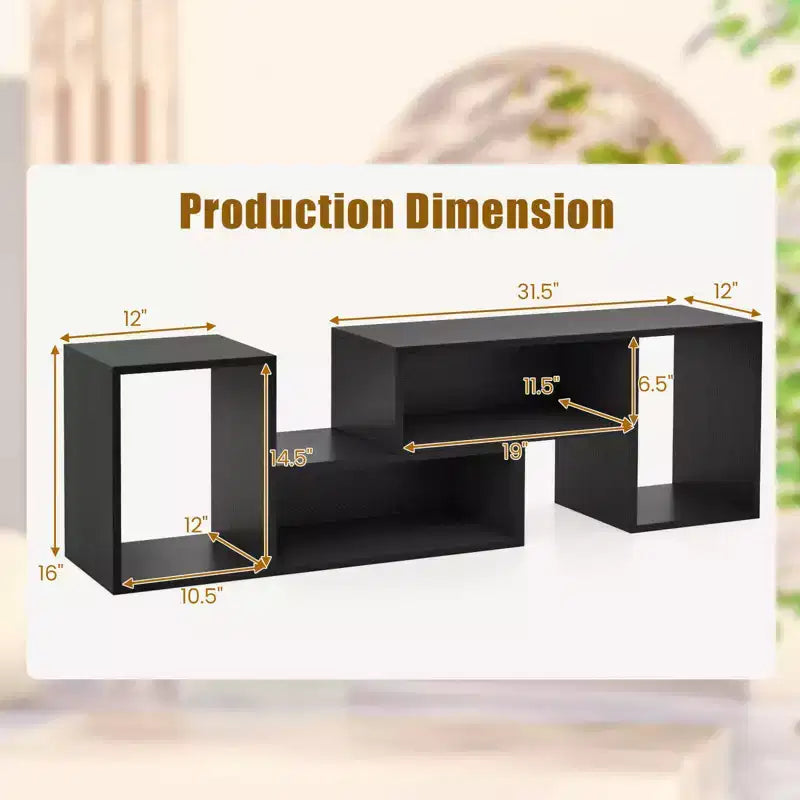 2 meubles TV ajustables avec cubes de rangement pour téléviseurs jusqu'à 55 pouces, blanc/noir