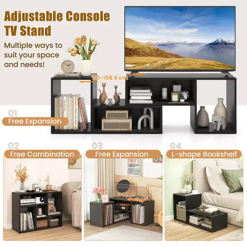 2 meubles TV ajustables avec cubes de rangement pour téléviseurs jusqu'à 55 pouces, blanc/noir