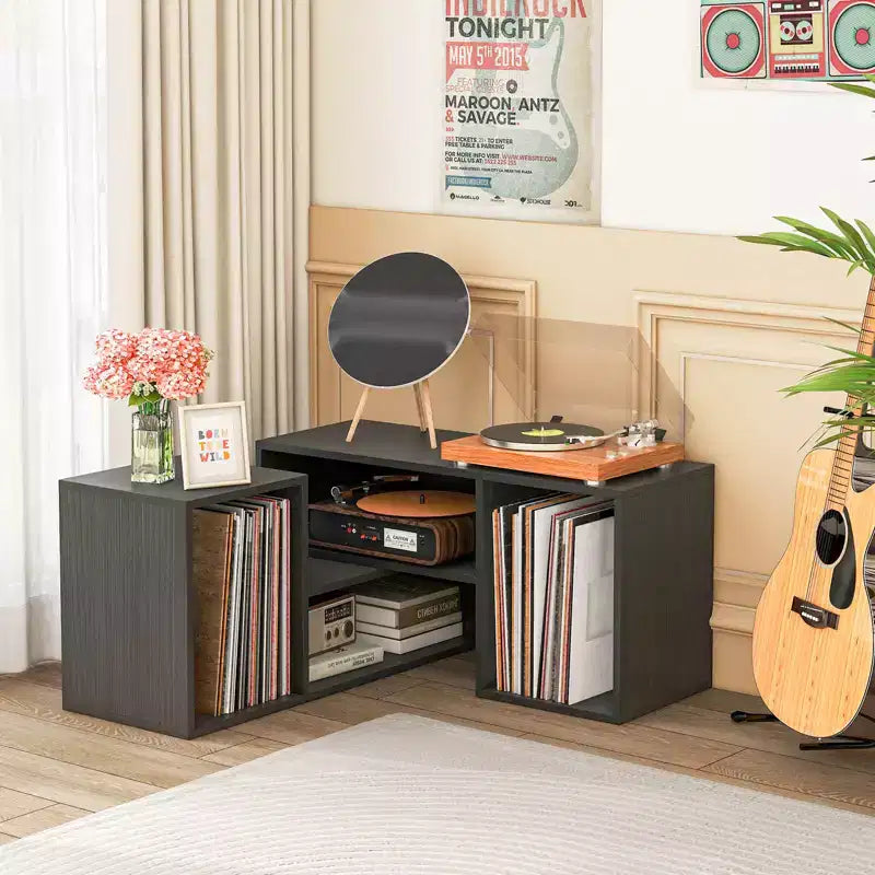 2 meubles TV ajustables avec cubes de rangement pour téléviseurs jusqu'à 55 pouces, blanc/noir