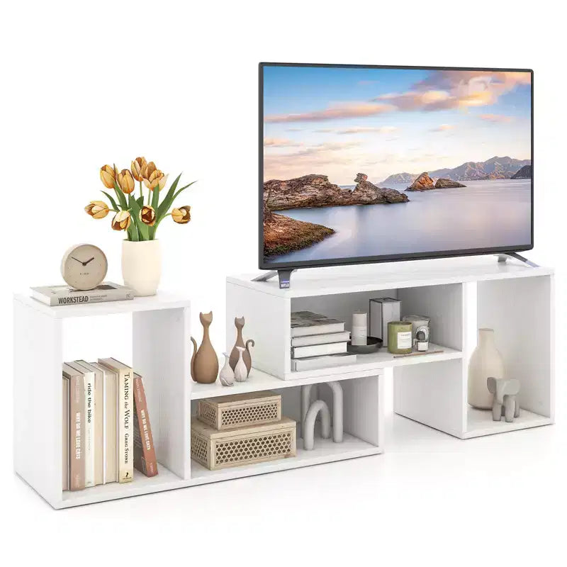 2 meubles TV ajustables avec cubes de rangement pour téléviseurs jusqu'à 55 pouces, blanc/noir