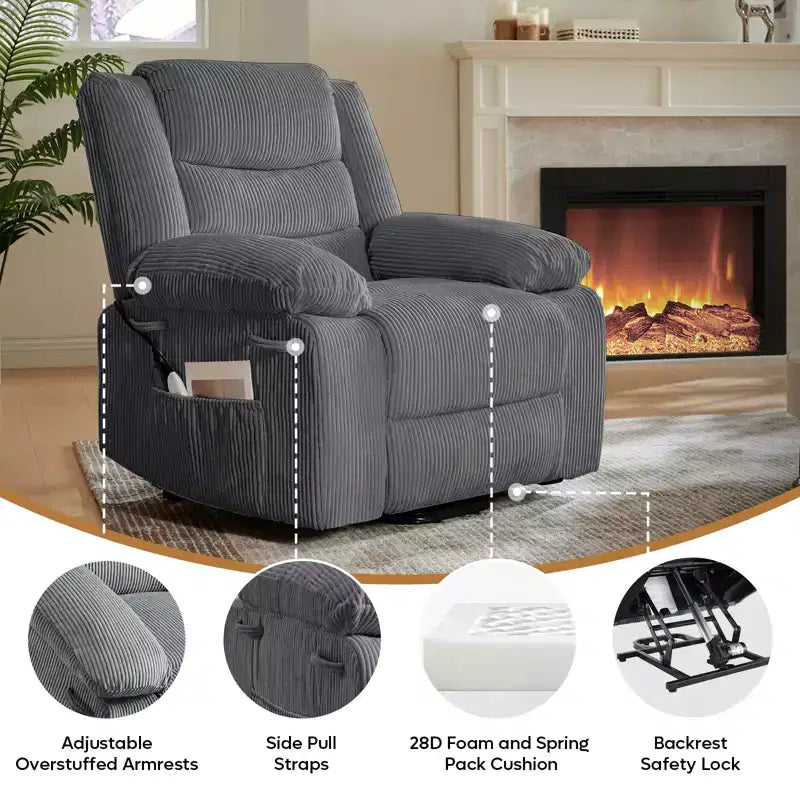 Fauteuil inclinable de massage pour personnes âgées, fauteuil inclinable à levage électrique avec fonction de chauffage et de vibration pour le salon