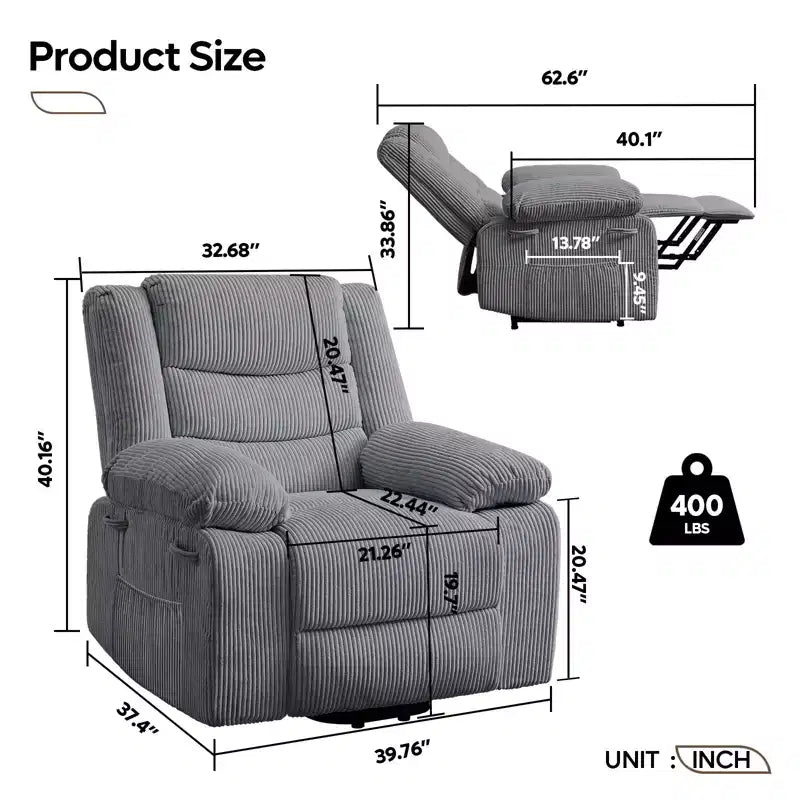 Fauteuil inclinable de massage pour personnes âgées, fauteuil inclinable à levage électrique avec fonction de chauffage et de vibration pour le salon