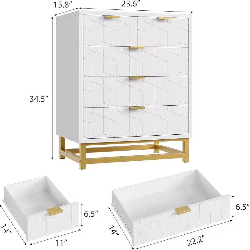 Commode à cinq tiroirs et pieds en métal