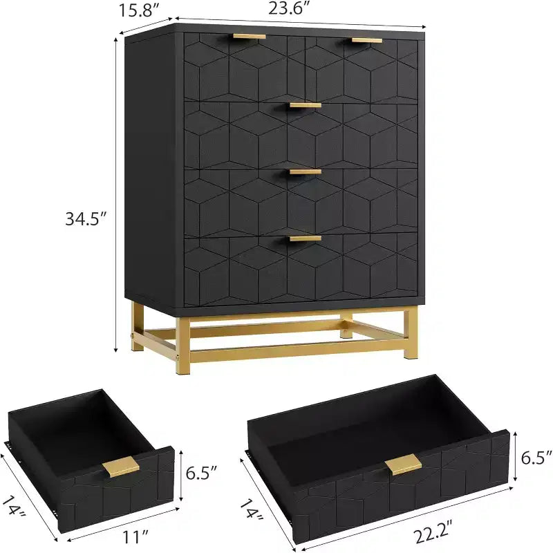 Commode à cinq tiroirs et pieds en métal