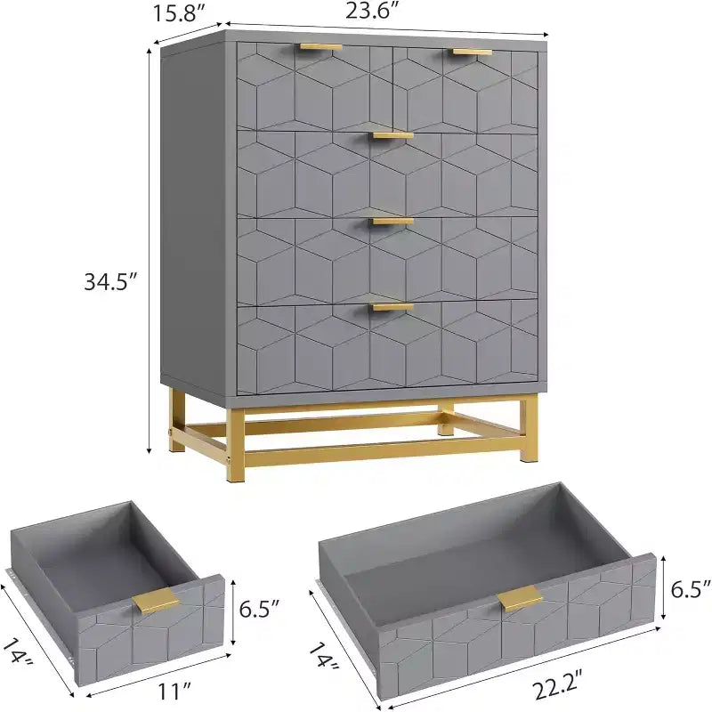 Commode à cinq tiroirs et pieds en métal