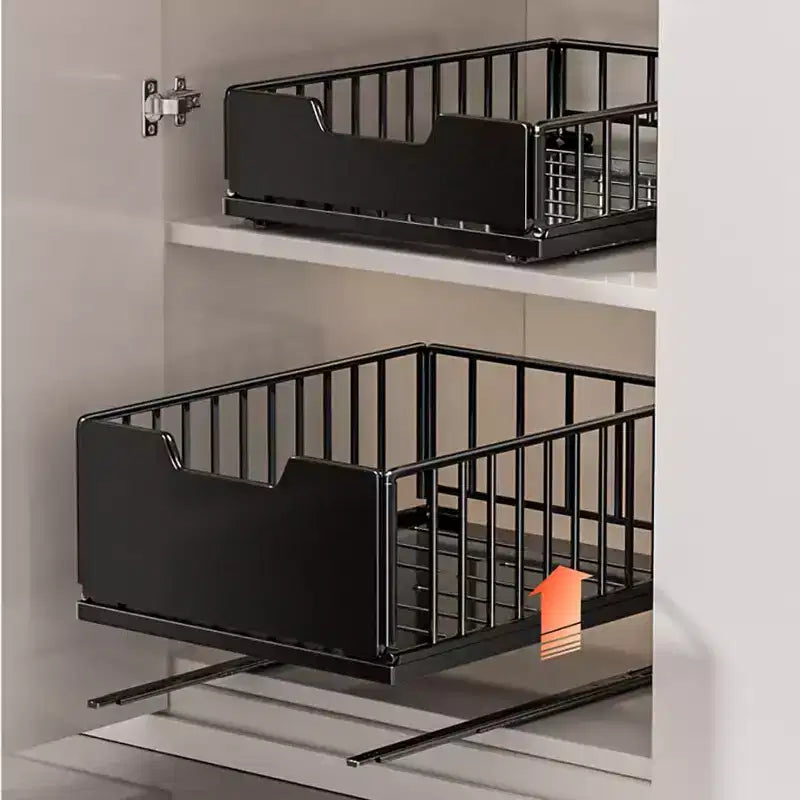 Organisateur de placard de cuisine coulissant, étagères de garde-manger coulissantes, tiroirs de rangement coulissants en métal, sans perçage, pour placards et salle de bain