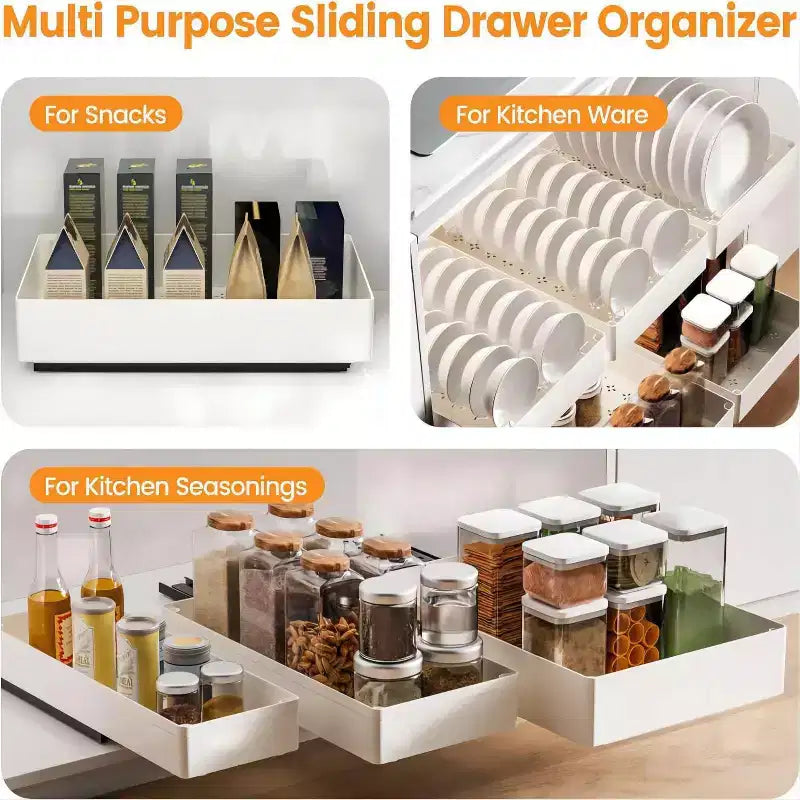 Organisateur de tiroir extensible pour la cuisine, aucune perceuse requise, 3 tailles pour le rangement des armoires et garde-manger