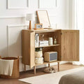 Meuble de rangement en rotin, Armoire de rangement en rotin avec 2 portes magnétiques et étagères réglables, Buffet pour couloir, entrée, Naturel
