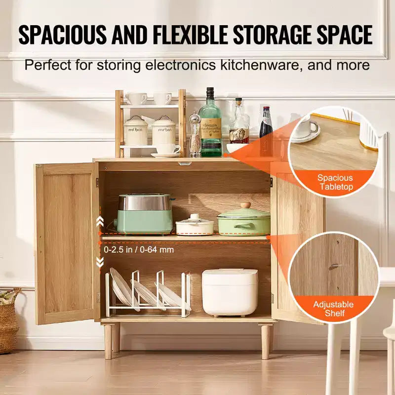 Meuble de rangement en rotin, Armoire de rangement en rotin avec 2 portes magnétiques et étagères réglables, Buffet pour couloir, entrée, Naturel