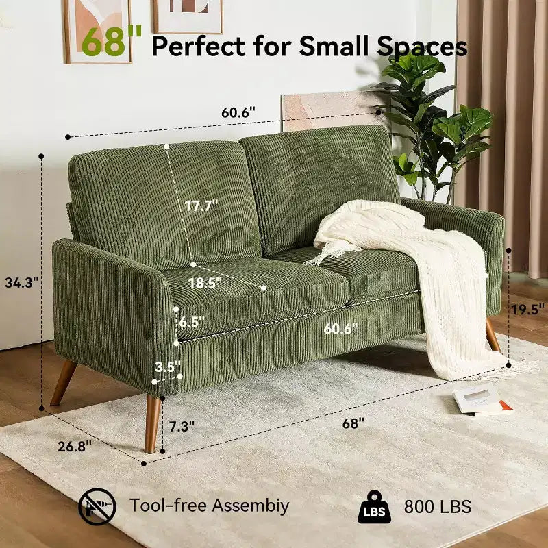 Canapé de 173 cm, Canapé confortable pour salon, Causeuse moderne du milieu du siècle, Petit canapé sans outils pour chambre et bureau