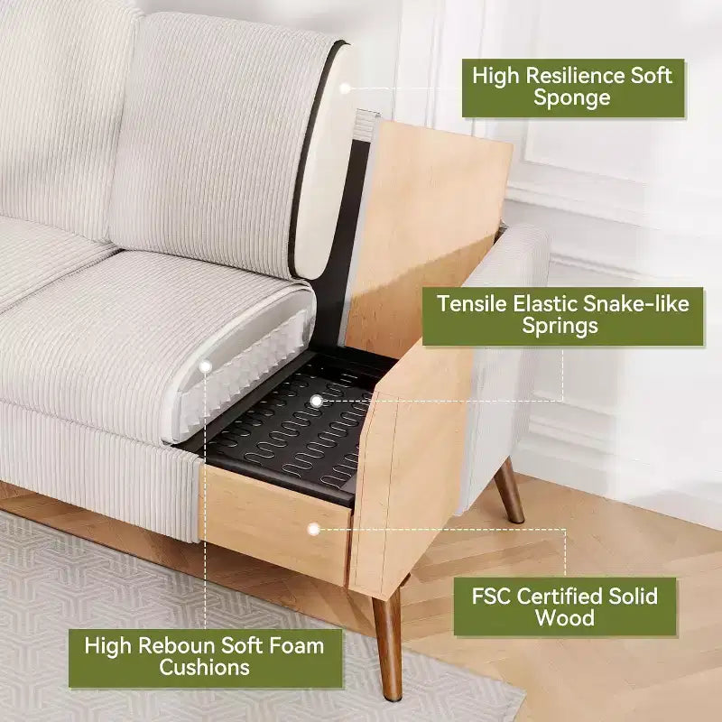 Canapé de 173 cm, Canapé confortable pour salon, Causeuse moderne du milieu du siècle, Petit canapé sans outils pour chambre et bureau