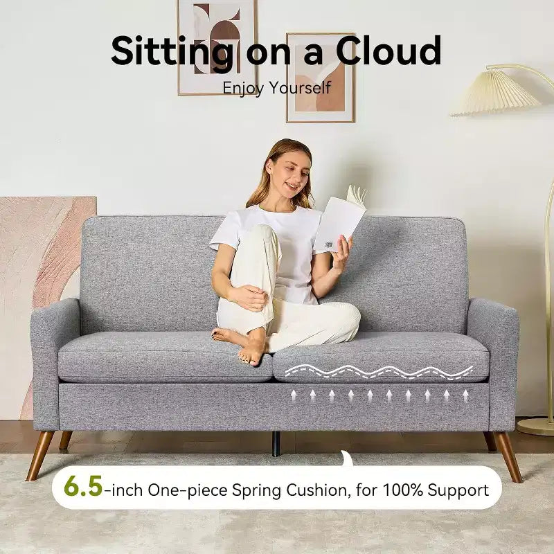 Canapé de 173 cm, Canapé confortable pour salon, Causeuse moderne du milieu du siècle, Petit canapé sans outils pour chambre et bureau