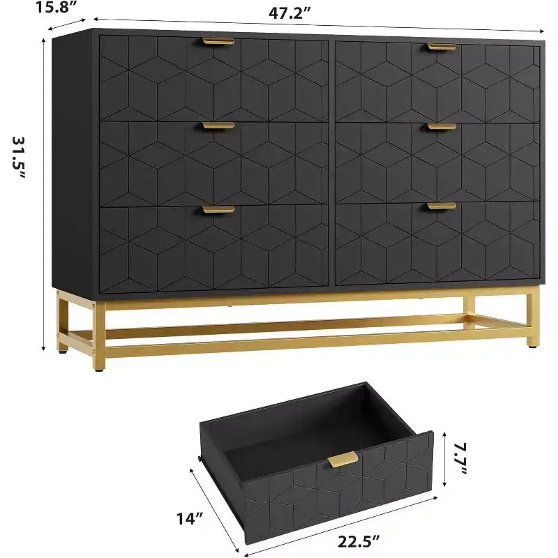 Commode de chambre à coucher 6 tiroirs avec pieds en métal, commodes en bois, organiseur de rangement