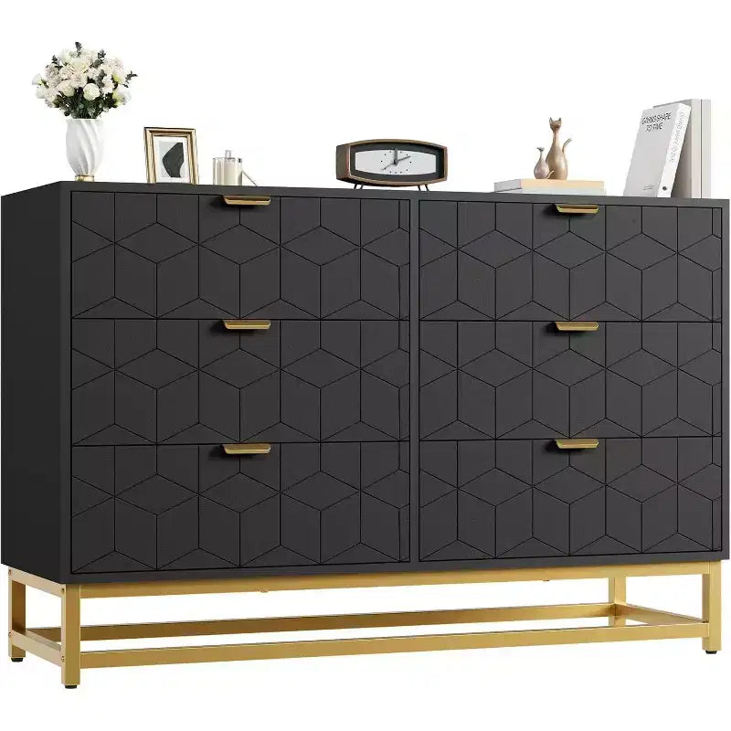 Dresser for Bedroom 6 Drawer Dresser w/ Metal Legs Wood Dressers Chest Organizer