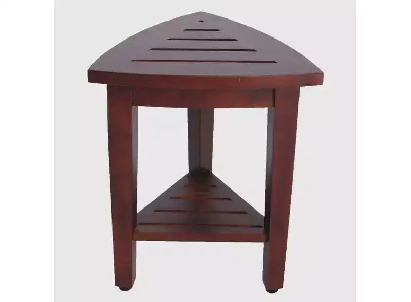 Banc d'angle de douche compact en teck avec étagère, finition marron