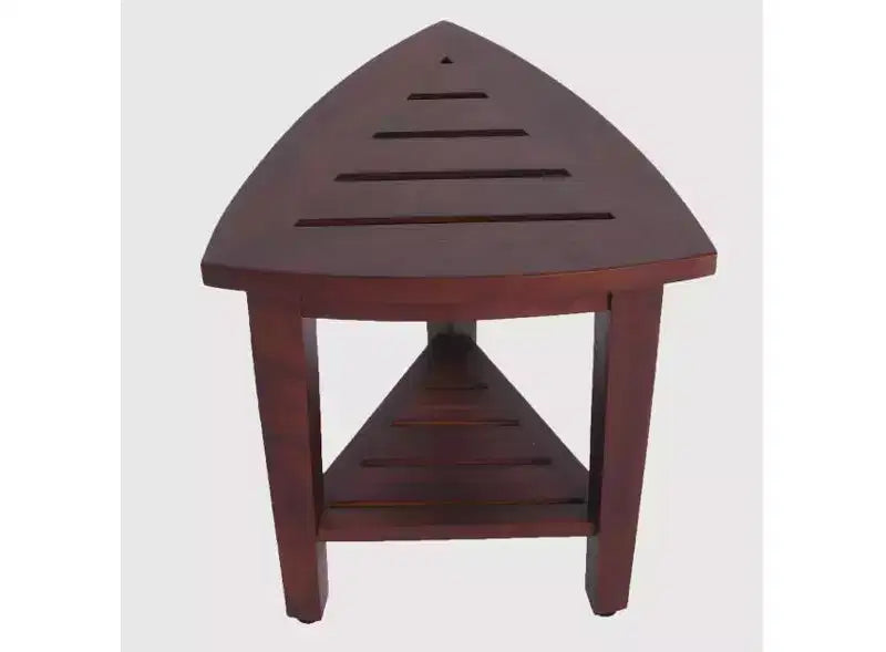 Banc d'angle de douche compact en teck avec étagère, finition marron