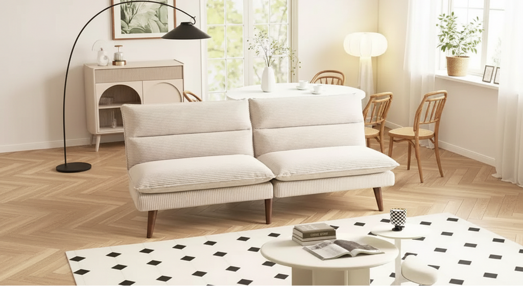 Canapé-lit futon convertible en velours côtelé de 170 cm, canapé inclinable 3-en-1 pour petits espaces, canapé-lit compact pour appartement, chambre d'amis