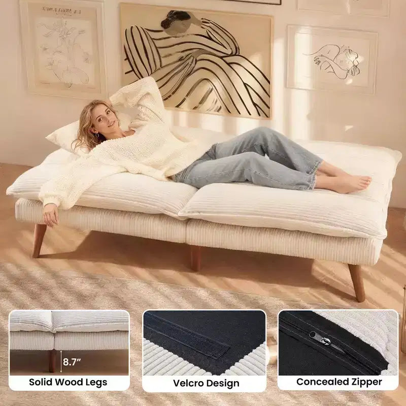 Canapé-lit futon convertible en velours côtelé de 170 cm, canapé inclinable 3-en-1 pour petits espaces, canapé-lit compact pour appartement, chambre d'amis
