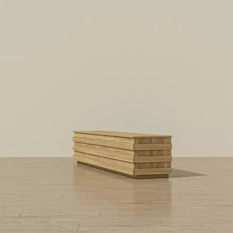 Meuble TV 200 cm avec bandes décoratives, console média avec plateau spacieux et 4 tiroirs, meuble TV minimaliste pour téléviseurs jusqu'à 75 pouces