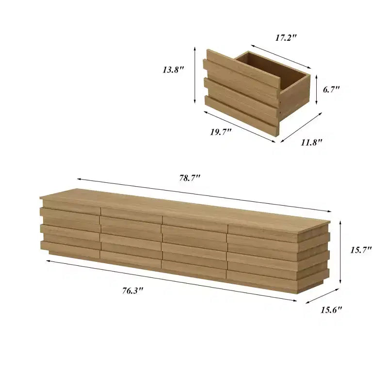 Meuble TV 200 cm avec bandes décoratives, console média avec plateau spacieux et 4 tiroirs, meuble TV minimaliste pour téléviseurs jusqu'à 75 pouces