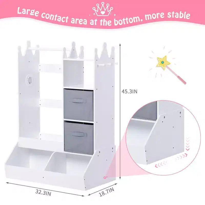 Penderie pour enfants avec lumière et miroir, Armoire en bois, Portant à vêtements ouvert, Bacs de rangement pour chambre de fille ou salle de jeux