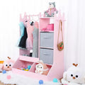 Kids Dress Up Wardrobe with Light and Mirror  Wooden Armoire Closet  Open Hanging Clothing Rack, Storage Bins for Girls Bedroom or Playroom