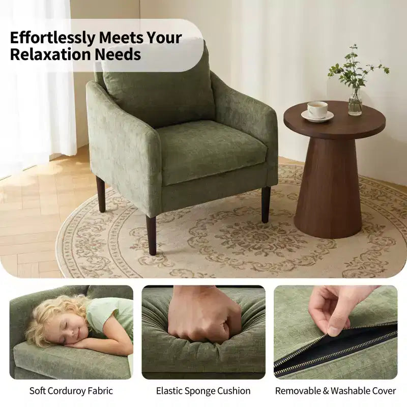 Fauteuil moderne, Fauteuil simple en tissu rembourré avec accoudoirs incurvés, Fauteuil de lecture rembourré pour salon, chambre à coucher, bureau