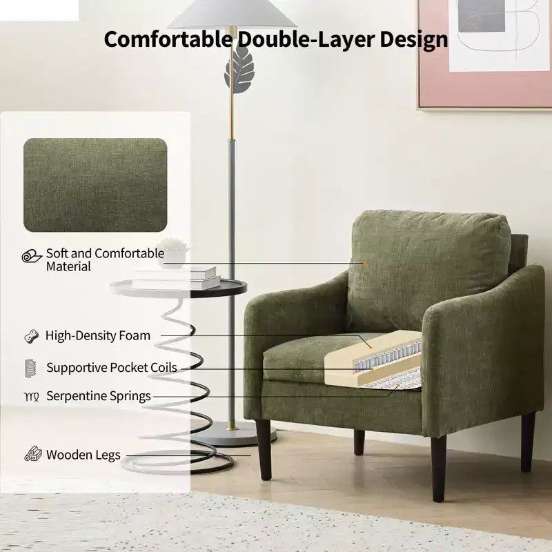 Fauteuil moderne, Fauteuil simple en tissu rembourré avec accoudoirs incurvés, Fauteuil de lecture rembourré pour salon, chambre à coucher, bureau