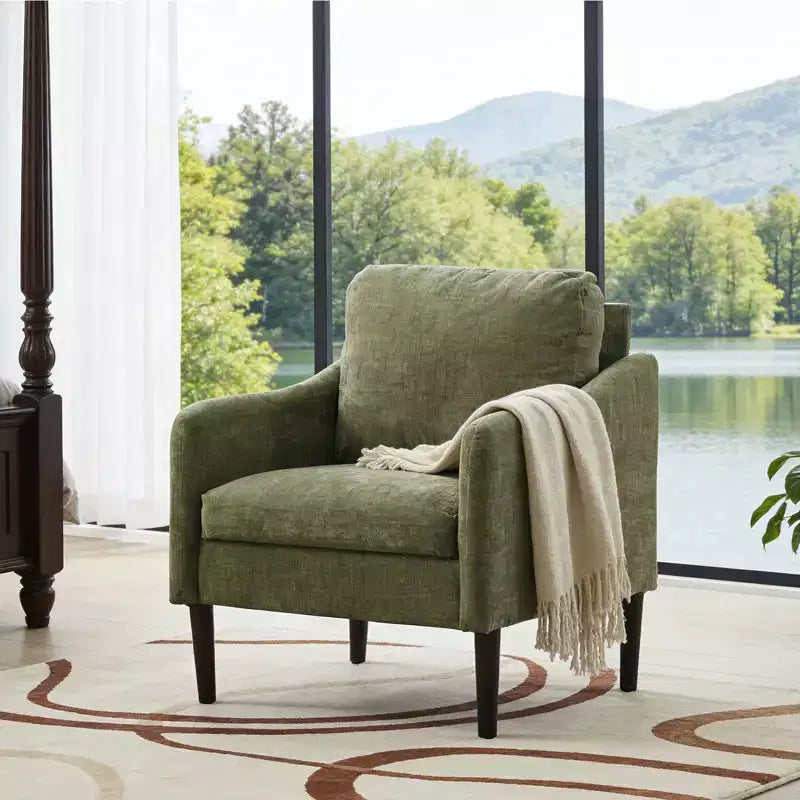 Fauteuil moderne, Fauteuil simple en tissu rembourré avec accoudoirs incurvés, Fauteuil de lecture rembourré pour salon, chambre à coucher, bureau
