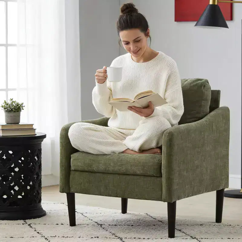 Fauteuil moderne, Fauteuil simple en tissu rembourré avec accoudoirs incurvés, Fauteuil de lecture rembourré pour salon, chambre à coucher, bureau