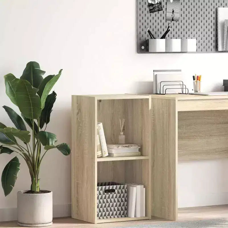 Meuble bibliothèque, chêne Sonoma plaqué, 76,5 cm de hauteur, 2 étagères
