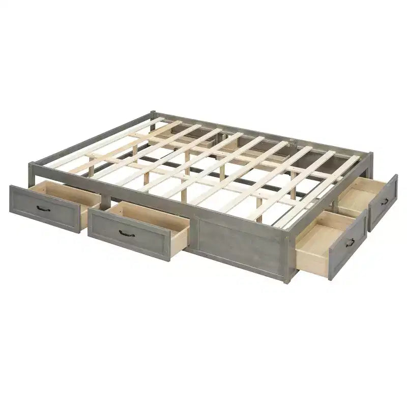 Lit plateforme queen size en bois avec 6 tiroirs de rangement, montage facile