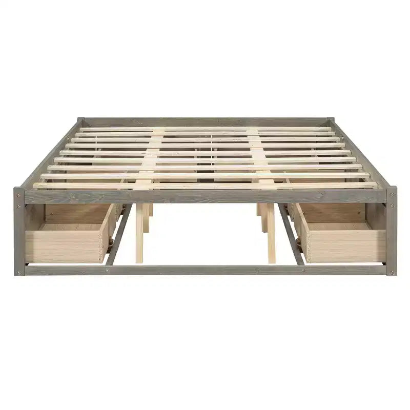 Lit plateforme queen size en bois avec 6 tiroirs de rangement, montage facile