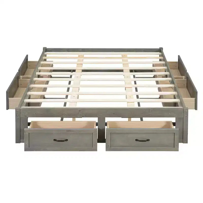 Lit plateforme queen size en bois avec 6 tiroirs de rangement, montage facile