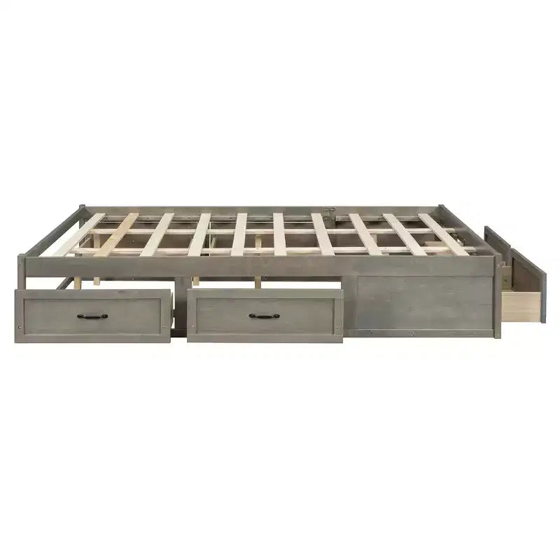 Lit plateforme queen size en bois avec 6 tiroirs de rangement, montage facile