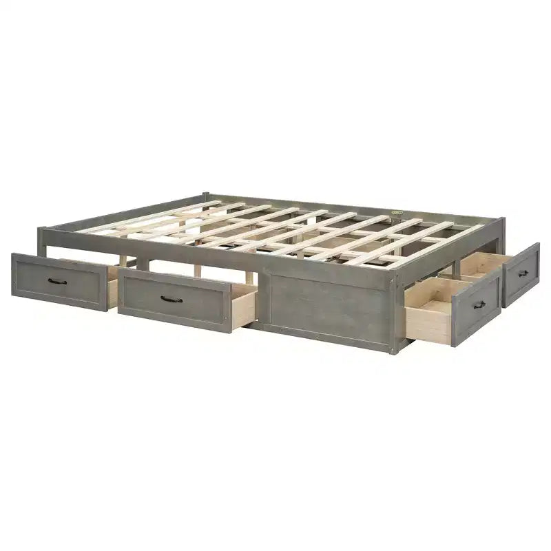 Lit plateforme queen size en bois avec 6 tiroirs de rangement, montage facile