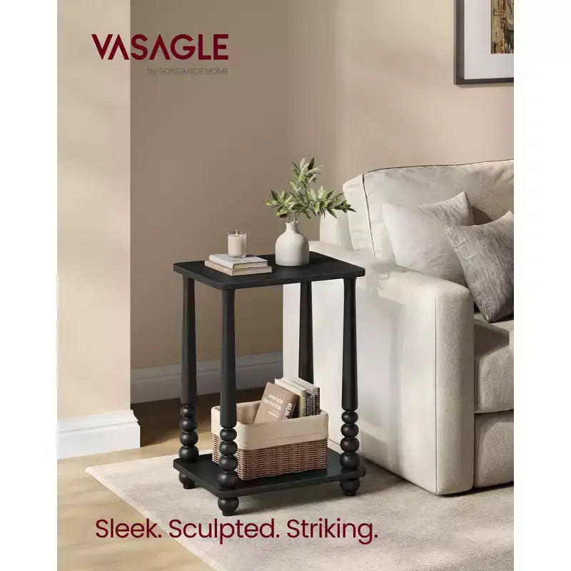 Table d'appoint, table de chevet pour petits espaces, avec étagère, pieds en bois massif, style moderne du milieu du siècle
