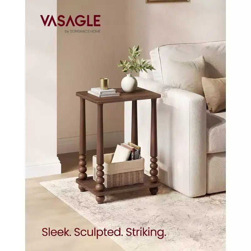 Table d'appoint, table de chevet pour petits espaces, avec étagère, pieds en bois massif, style moderne du milieu du siècle