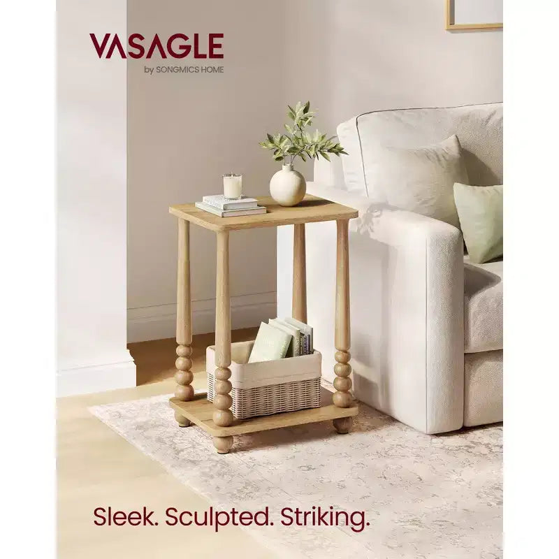 Table d'appoint, table de chevet pour petits espaces, avec étagère, pieds en bois massif, style moderne du milieu du siècle