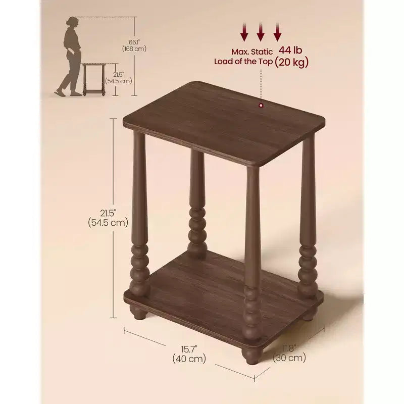 Table d'appoint, table de chevet pour petits espaces, avec étagère, pieds en bois massif, style moderne du milieu du siècle