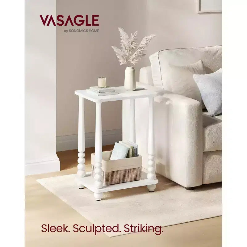 Table d'appoint, table de chevet pour petits espaces, avec étagère, pieds en bois massif, style moderne du milieu du siècle