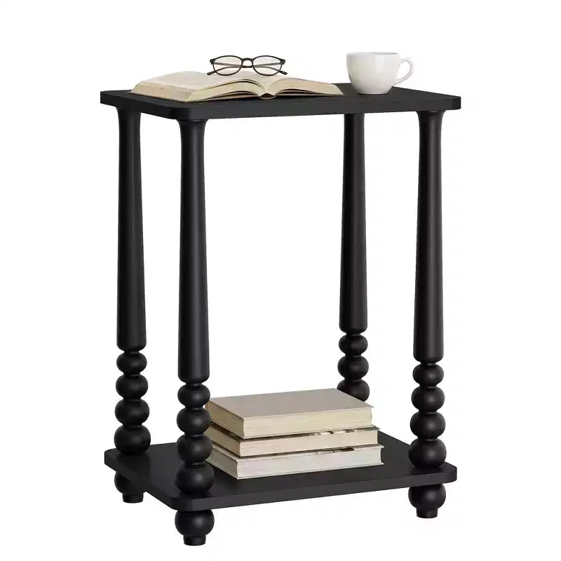 Table d'appoint, table de chevet pour petits espaces, avec étagère, pieds en bois massif, style moderne du milieu du siècle